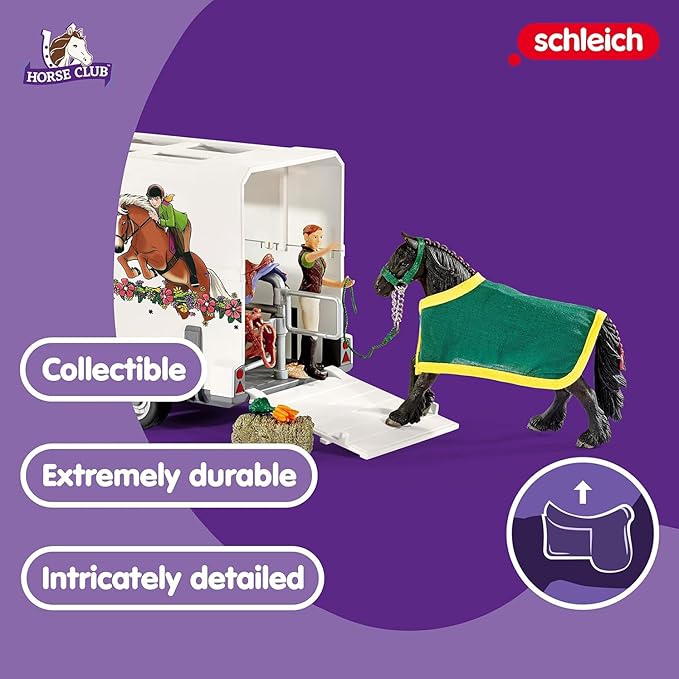 Schleich Horse Club - 38PC Trailer and Truck Transporter Playset with Realistic Horse and Rider Figurines and Accessories - Interactive Toys for Girls and Boys - Kids Ages 5+ | 42346