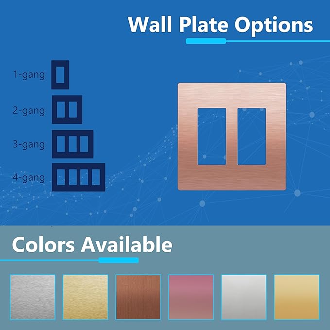 LIDER Double Decorator Metal Wall Plate, Temperature and Impact Resistant, 201 Stainless Steel, Screwless Cover, Modern Upgrade, Mid-Size 2-Gang 4.88” x 4.92”, Brushed Rose Gold, LSMWP-32M-BRG