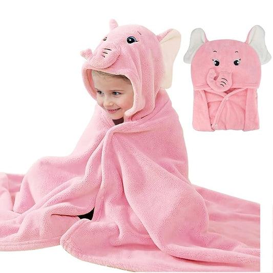 ROMASA Baby Bath Towel Ultra Soft Hooded Towel Highly Absorbent Bathrobe Blanket Toddlers Shower Gifts for Boys Girls-27.5" x 55" (Pink Elephant)