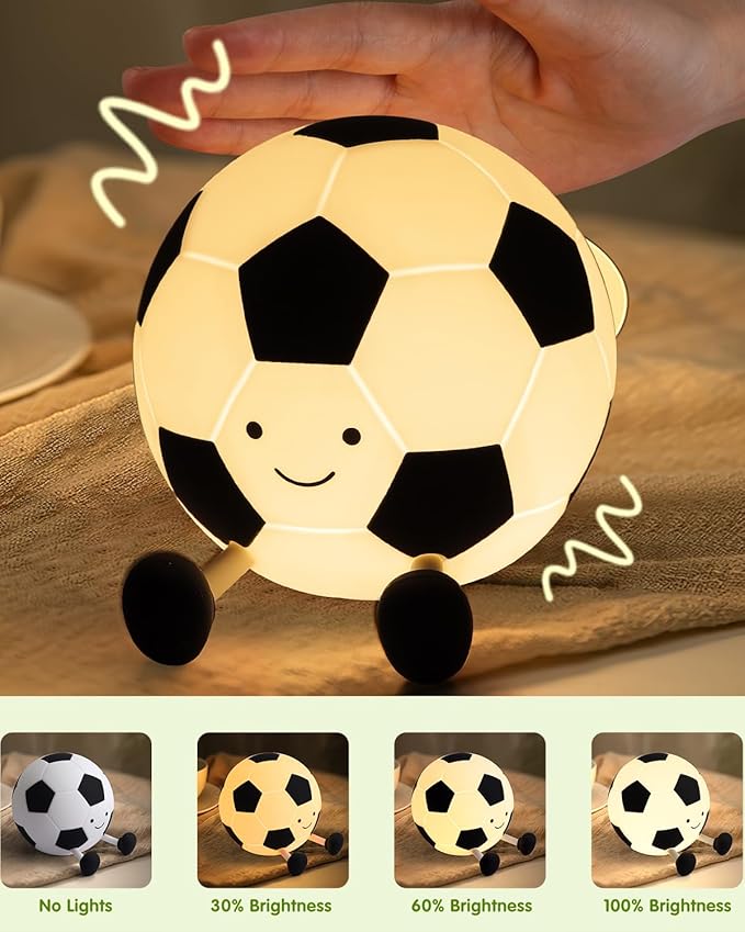 YISUN Soccer Night Light for Boys Light Up Football Lamp Dimmable Rechargeable Silicone Night Light Home Decor Birthday Christmas Gifts for Kids