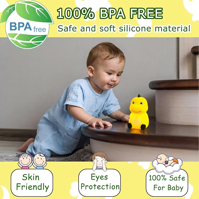 Night Light for Kids Cute Dinosaur Night Light,16 Colors Silicone Dimmable Baby Night Lights for Nursery, Rechargeable Nightlight for Kids Room,Gifts Stuff for Boys Girls Baby,Toddler Decor