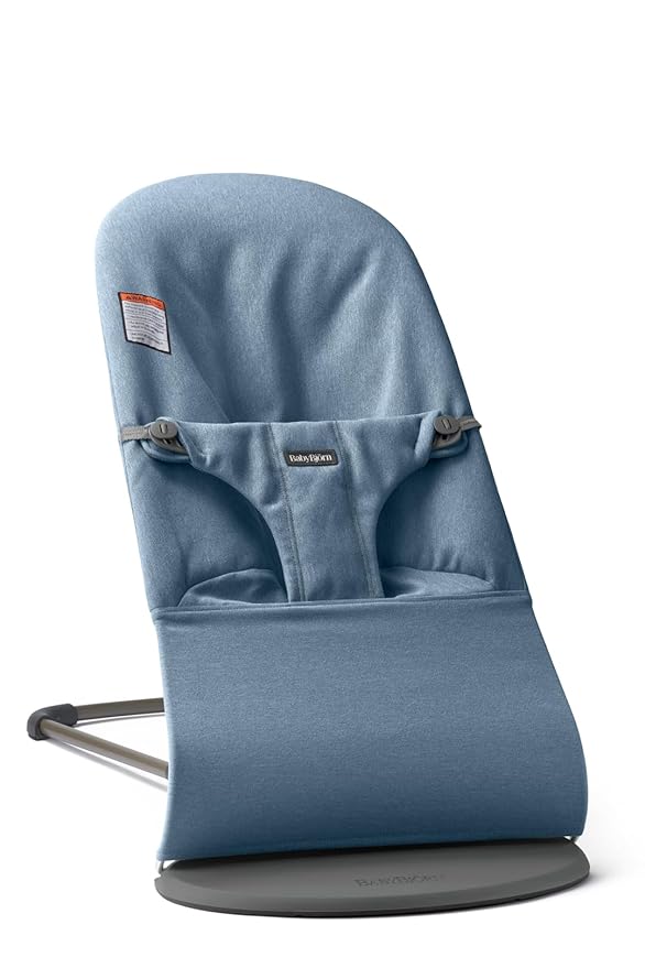 BabyBjörn Bouncer Bliss, Woven mélange, Blue | 2-in-1 Adjustable Baby Bouncer Seat and Toddler Chair, Newborn to Toddler (8-29 lbs), 4 Positions, Lightweight & Portable