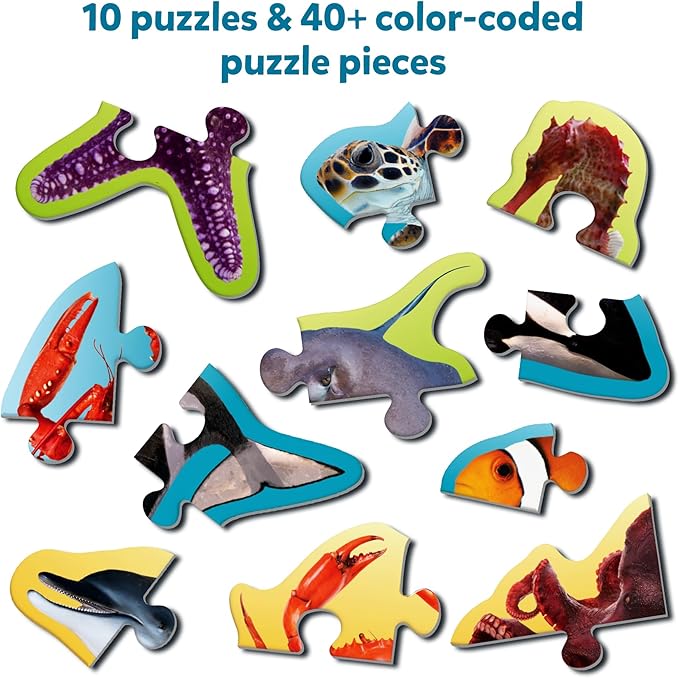 Skillmatics Step by Step Puzzles - 41 Piece Jigsaw & Toddler Puzzle, Montessori Educational Toy for Boys & Girls, Underwater Animals, Travel Friendly, Gifts for Kids Ages 3, 4, 5 and Up