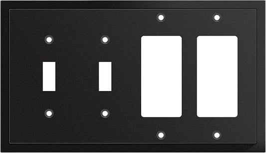 Henne Bery Modern Edge Decorative Wall Plate Switch Plate Outlet Cover, Durable Solid Zinc Alloy (Double Toggle/Double Decorator, Matte Black)
