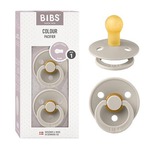 BIBS Pacifiers Colour Collection | Natural Rubber Baby Pacifier | Round Nipple | Set of 2 BPA-Free Soothers | Made in Denmark | 0+ Months (Pack of 2) | Sand