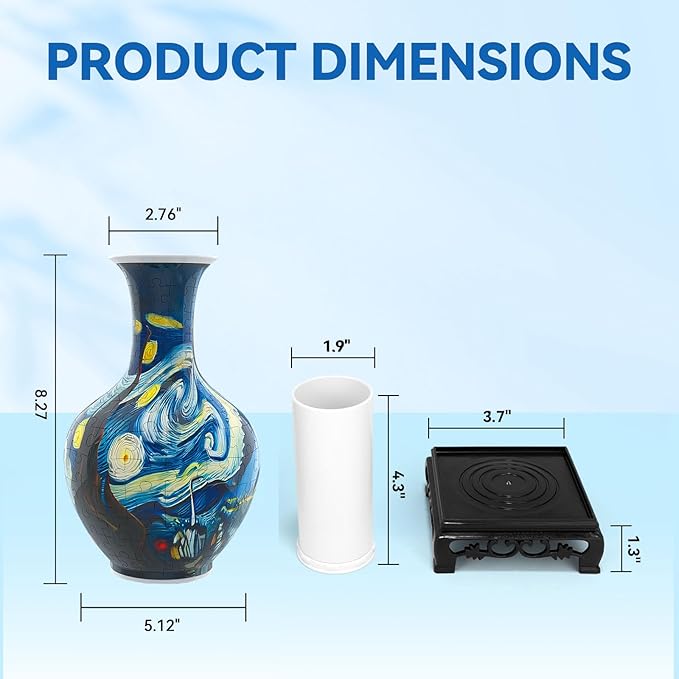 3D Puzzles Vase for Adults, Crafts for Adults, 164 Pieces Plastic DIY Unique Flower Vase with LED Light House Warming Gift Birthday Gifts for Flower Arrangements and Home Decor (Blue)