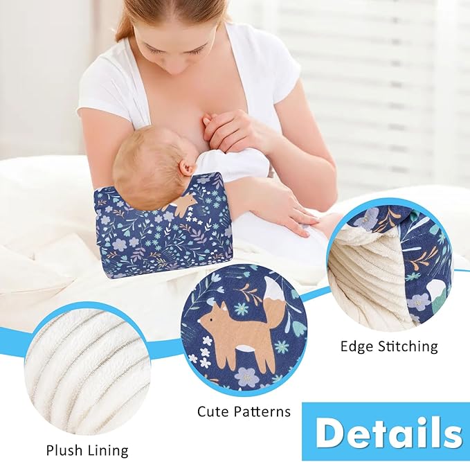 Nursing Arm Pillows for Breastfeeding,Baby Feeding Arm Pillow Portable and Washable for Travel, Soft Cotton Ergonomic Bottle Nursing Essentials（Blue Fox）
