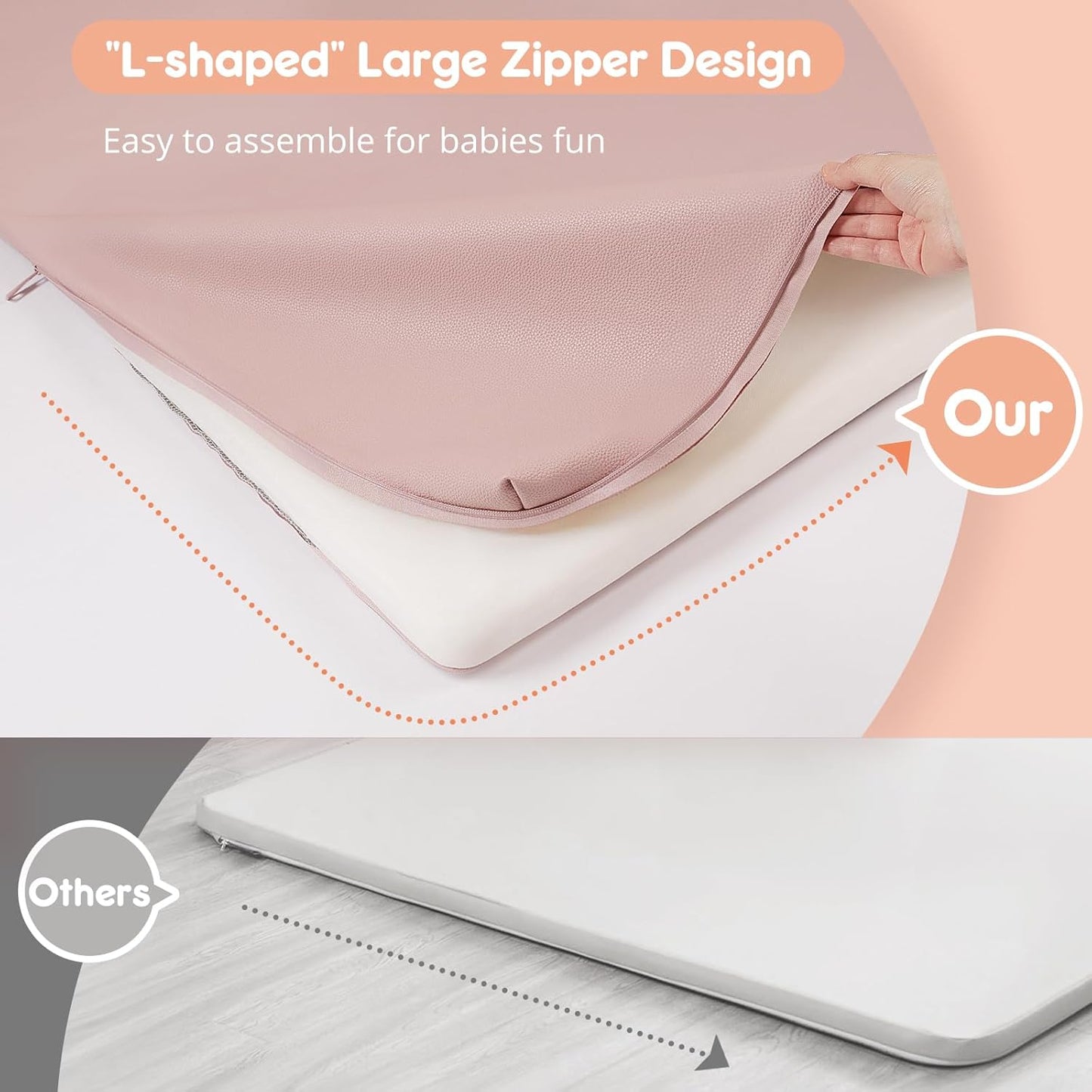 Padded Baby Play Mat, Super Soft Vegan Leather Floor Mat for Baby Girls and Boys, 48x48 Non-Slip Thick Foam Cushioned Play Mat for Babies 6-12 Months, Fits Nicely Into 50x50 Playpen Mat, Pink