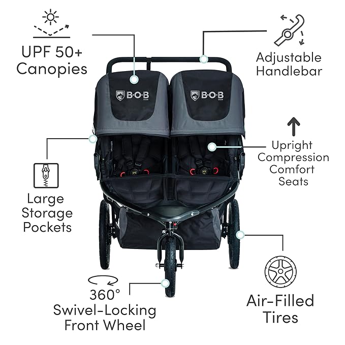 BOB Gear Revolution Flex 3.0 Duallie Double Jogging Stroller, Graphite Black