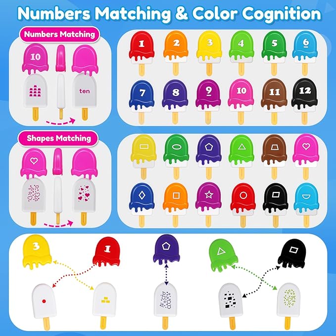 USATDD Numbers Learning Toys Number Popsicles Matching Toy Learning Numbers & Patterns Preschool Learning Activities Montessori Toys for Kids Ages 3+