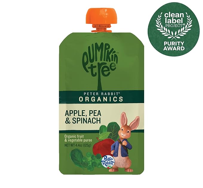 Pumpkin Tree Peter Rabbit Organics, Pea, Spinach and Apple Puree, 4.4-Ounce Pouches (Pack of 10)