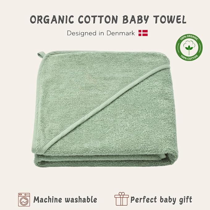 Baby Hooded Towel – Organic Cotton Baby Bath Towels – Baby Towels, Baby Bath Towels for Baby Boy, Baby Girl, 32" x 32" Super-Soft and Absorbent Baby Towels for Newborn (Roman Green)