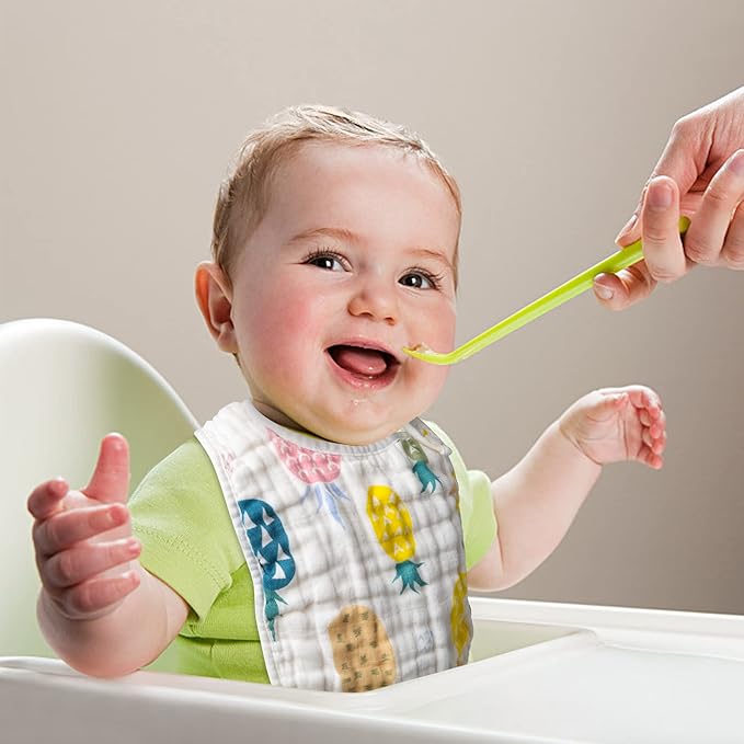 Zainpe 6Pcs Snap Muslin Cotton Bibs for Baby Lemon Flamingo Leaf Pineapple Bib with 6 Absorbent & Soft Layers Machine Washable Adjustable Burp Cloth for Drooling Eating and Teething