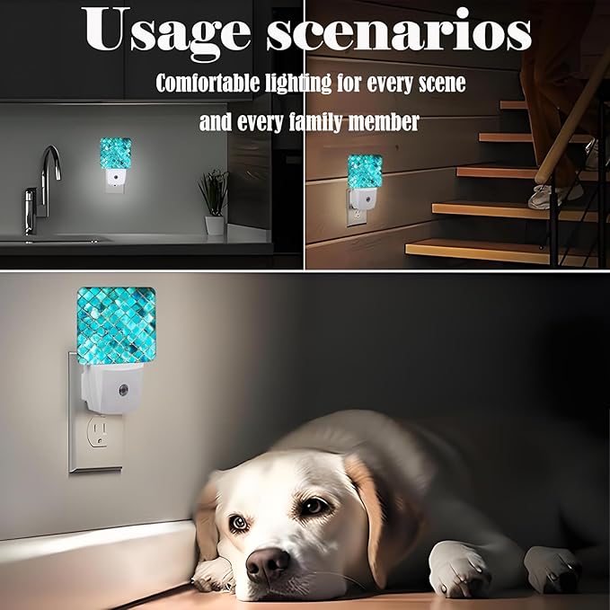 Turquoise Blue Night Light,Plug Into Wall Decor for Stairway,Hallway,Kitchen,Dusk to Dawn Sensor Nightlights for Boys/Girls/Women/Men Room Gifts