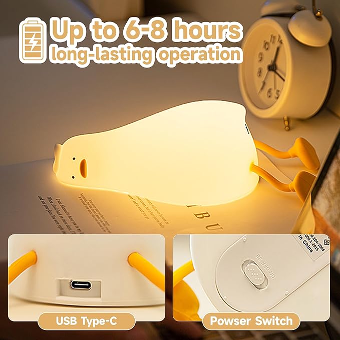 Cute Duck Lamp,Fun Lying Flat Duck/Chicken/Pig/Rabbit/Panda Night Light,LED Squishy Animal Novelty Lamp,Toddler Baby Night Light for Kids,Nursery Touch Kawaii Lamp Room/House Décor