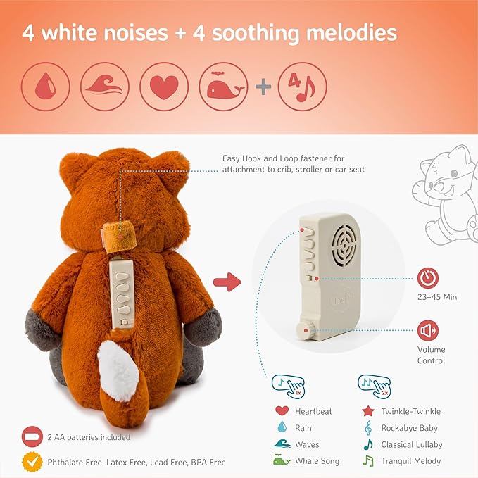 Cloud b Sound Machine with White Noise Soothing Sounds | Cuddly Stuffed Animal | Adjustable Settings and Auto-Shutoff | Frankie The Fox™