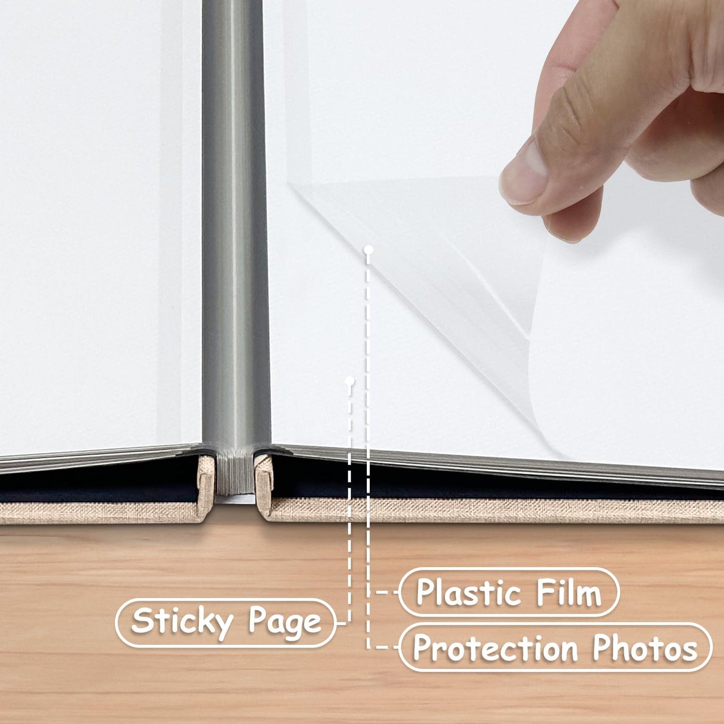 Large Photo Album Self Adhesive Scrapbook Album for 4×6 5×7 8×10 Pictures DIY Magnetic Linen Cover Album 60 Pages for Family Wedding Gifts with Metal Pen and Plastic Board