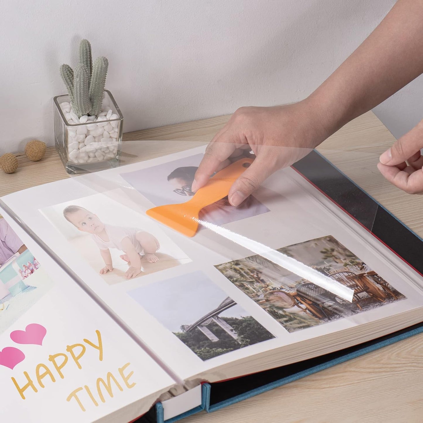 Large Photo Album Self Adhesive 4x6 8x10 10x12 Scrapbook Magnetic Album DIY Scrapbook Length 13 x Width 12.8 (Inches) 120 Sticky Pages Linen Cover DIY Photo Album(Sky blue)