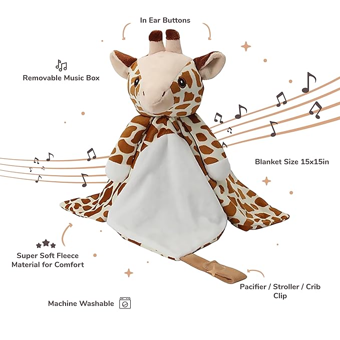 Love By Emi Baby Music Lovey Brown Giraffe, Baby Sleep Soother for Crib & Cuddle Bedtime, White Noise with Heartbeat & Lullaby, Plush Sound Machine Toy, Stuffed Animal for Newborns, Infants & Toddlers