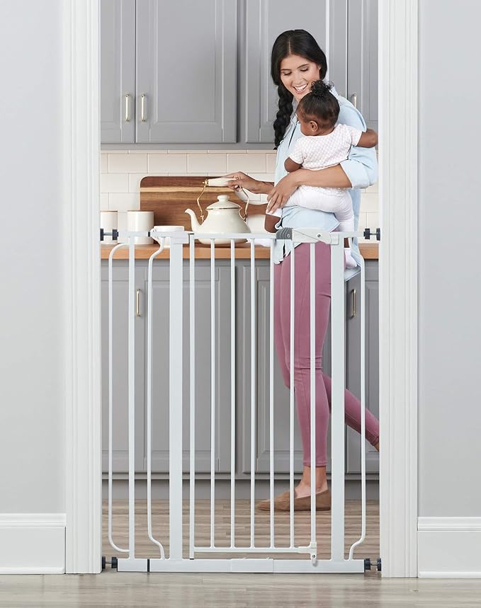 Regalo Easy Step Extra Tall Walk Thru Baby Gate, Includes 4-Inch Extension, and 4 Pack of Wall Cups and Mounting Kit, White