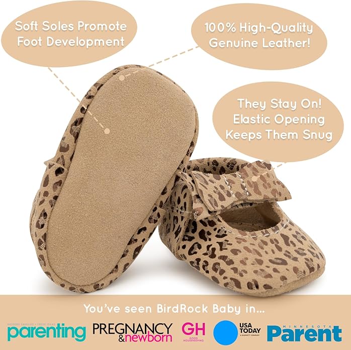 BirdRock Baby Bow and Knot Moccasins - Genuine Leather Baby Girl Shoes
