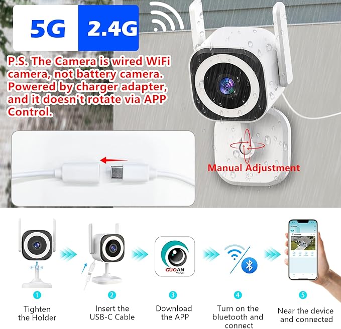 2K Camera for Home Security, 5G Outdoor/Indoor Security Cameras, Baby Monitor Camera for Pet/Babies/Room/Cat/Dog/Nanny/Elder, IP66 Waterproof, 3 Night Vision, Alarm Siren, 24/7 SD Recordings/Cloud