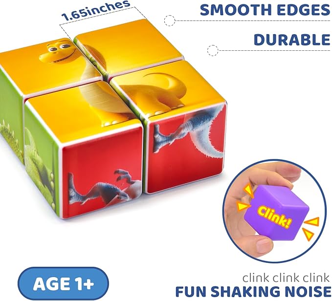 Magnetic Blocks for Toddlers, Dinosaur Toys Puzzle Cubes for Kids, Sensory Toys for Kids Ages 1-3 Year Old Boys & Girls, 6 Dinosaur Building Ideas