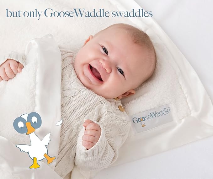 GooseWaddle Luxury Silky Smooth, Satin Trimmed Baby Blanket, 100% Polyester Machine Washable Blankie, Soothing Nursery or Crib Bedding for Boy (29x35 Inches) Blue
