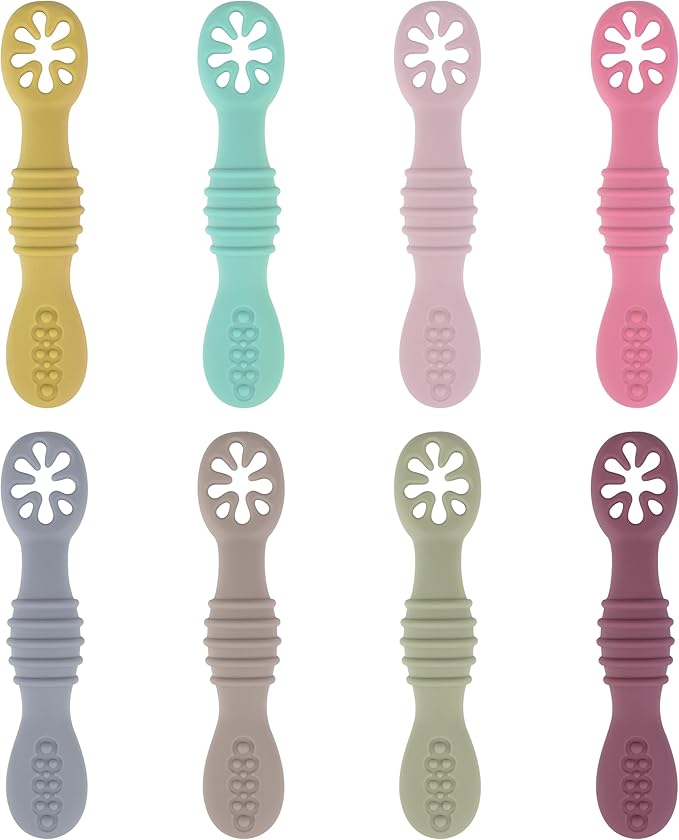 8 Pcs Baby Led Weaning Utensils, First Stage Silicone Baby Spoon, Multicolor Baby Spoons Self Feeding 6+ Months, Cucharas para Bebes for Solids and Purees