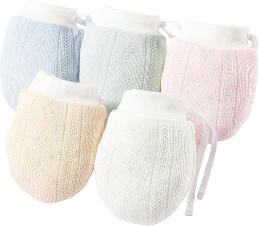 Newborn Mittens No Scratch 100% Cotton Mitts baby mittens 0-12months Drawstring 5Pack