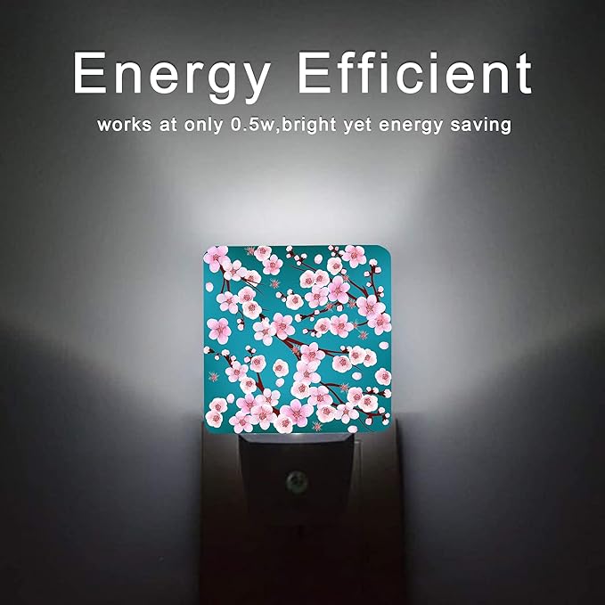 Spring Flowers Night Light,Cherry Blossom Night Lights Plug into Wall Dusk to Dawn Sensor Led Lamp for Women Men,Led Lights for Stairway/Hallway/Bedroom