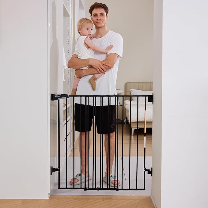 Babelio Baby Gate for Stairs & Doorways, 26-43" W 34" H Extra Tall| No Bottom Bar| Easy Installation| One-handed Operation| Auto-close| Hardware Mount (Drill Needed) Safety Dog/Pet Gate Indoor (Black)