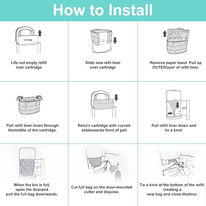 Diaper Pail Liner Refills Bags Compatible with Janibell Akord 330 Series Adult Diaper System, Green, Lightly Scented, 4 Count