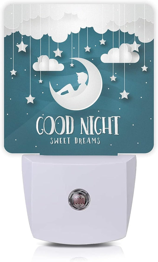Good Night Night Light,Modern Romantic Future Dreams Night Lights Plug into Wall with Dusk to Dawn Light Sensors 0.5W Dim Night-Lights for Bedroom