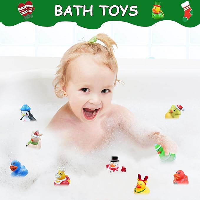 24 Pcs Christmas Rubber Ducks,Baby Bath Toys for Kids,Christmas Party Favors Supplies,Goodie Bags Fillers Stuffers for Christmas Decor,Baby Showers,Birthday Gifts(Christmas)