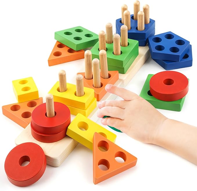 Montessori Toys for 1 2 3 Year Old Girls Boys, Wooden Sensory Toys for 1-3 Year Old Birthday Gifts, Education Toddler Puzzles Toddler Easter Basket Stuffers Learning Toy Activities Puzzles Ages 1-3