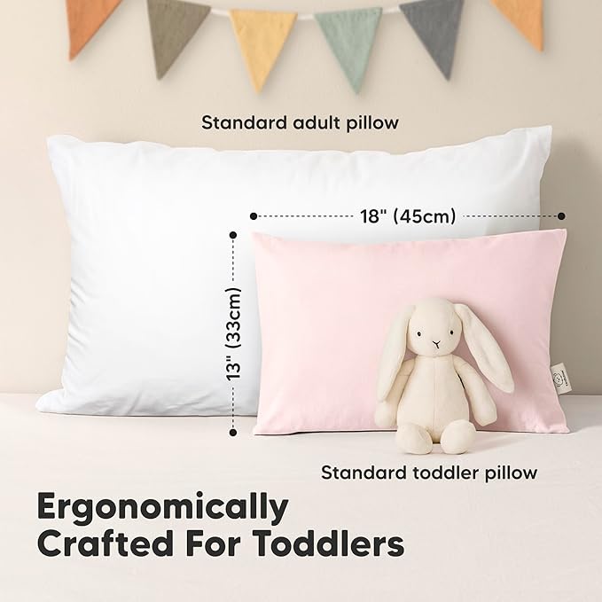 KeaBabies 2-Pack Toddler Pillow 13x18 - Soft Organic Cotton Kids Travel Bed Pillows for Sleeping, School, Nap, Machine Washable, Toddlers 2 to 5, Pillowcase Sold Separately (Mist Pink)