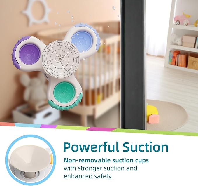 LiKee Strong Suction Cup Fidget Rotating Sensory Bath Toys for Baby, Airplane Car Travel Table & Window Toys for Toddler Boys and Girls, 12+ Months