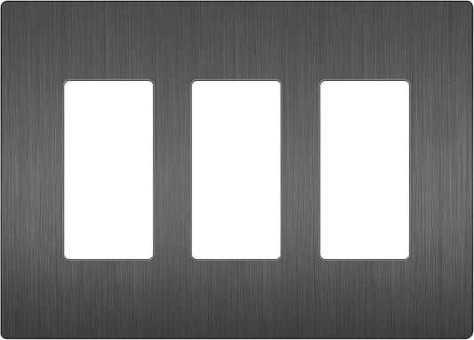 LIDER Brushed Finish Decorator Switch Cover, Screwless Wall Plate, Mid-Size 3-Gang 4.88" x 6.77", Unbreakable Polycarbonate Thermoplastic, UL Listed, LSWP-33M-BSG, Brushed Space Gray