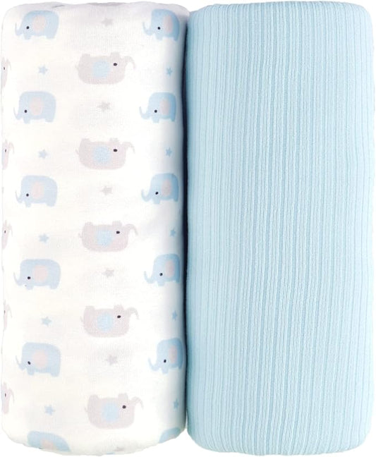 Jersey Swaddle Blanket, Ultra Soft Stretchy Receiving Blanket, Baby Boy Newborn Swaddle Wrap, 40 x 30 inches, 2 Pcs, Elephant