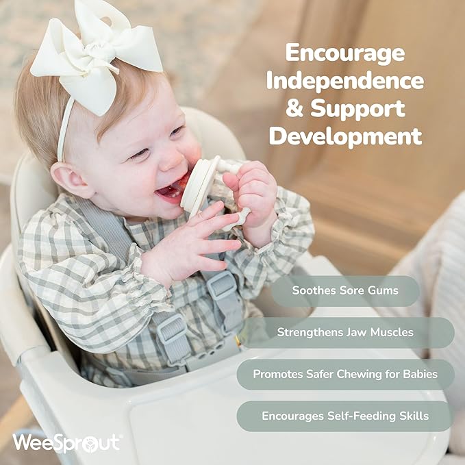 WeeSprout Baby Food Feeder Set - 2 Silicone Feeders & Reusable Freezer Tray with Lid - BPA-Free Fresh Fruit & Veggie Pacifier for Babies & Toddlers - Double as Teething Toys - Dishwasher Safe