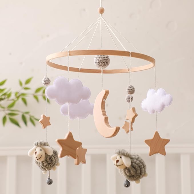 Baby Mobile for Crib, Montessori Baby Crib Mobile for Boys Girls for Bassinet, Nursery Decor for Infant Bedroom Hanging, Baby Mobile Soothe Toys -Gender Neutral Baby Gift (Gray)