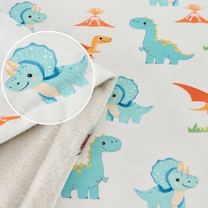 Baby Blanket 30x40 Inches Soft Double Layer Fleece Throw with Multicolor Dinosaur Gender Neutral Crib Blanket for Infant, Toddler, Newborn Baby Girl or Boy Shower Gift