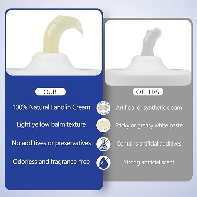 Natural Lanolin Nipple Cream: Soothing Nipples Cream Single Ingredient | Soothes Cracked & Sore Nipples | No Need to Remove Safe for Baby & Mom - 50g/1.76oz