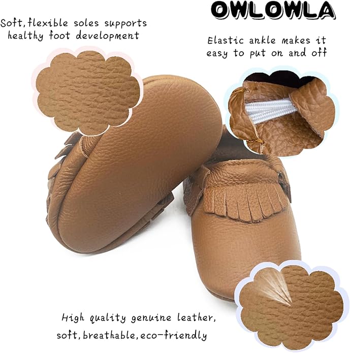 OWLOWLA Baby Moccasins Soft Sole Leather Baby Shoes Infant Toddler Pre-Walker Shoes Baby Boy Girl