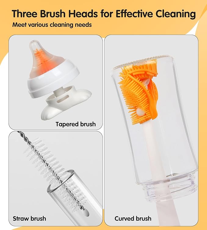 7-in-1 Bottle Cleaner Brush Kit, Long Handle Silicone Baby Bottles Cleaning Brush Set, 360° Flexible Multifunctional Water Bottle Washer for Baby Bottles, Breast Pump, Spout, Nipple & Straw