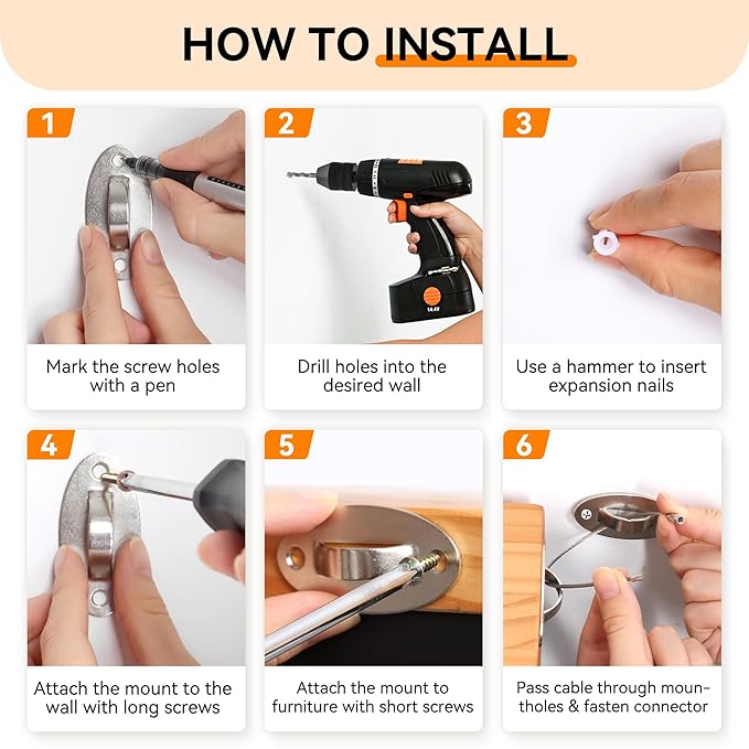 2 Packs Anti Tip Furniture Anchors for Baby Proofing, Furniture Wall Anchor Securing 500 lbs for Keep Kids Safety, Earthquake Resistant Straps for Dresser, Desk, Wardrobe