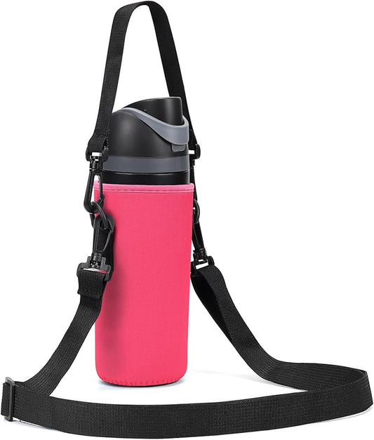 Neoprene Water Bottle Carrier Bag with Adjustable Shoulder Strap for Owala 24 OZ Tumbler, Insulated Water Bottle Cover for Owala FreeSip Insulated Water Bottle (Bright Pink, 24 OZ)