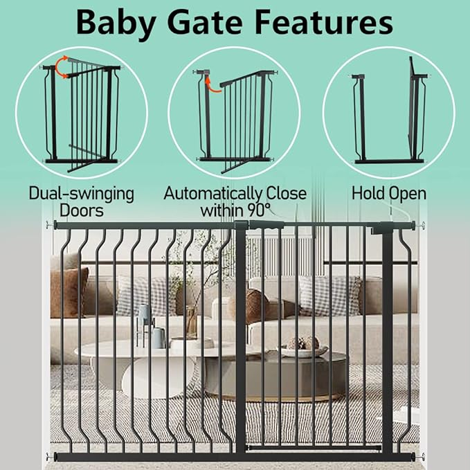ALLAIBB Black 40.55" Extra Tall Wide 57.48-73.62" Baby Gate Pressure Mounted Walk Through Child Kids Safety Toddler Tension Pet Dog Gates with Extension for Doorways Kitchen