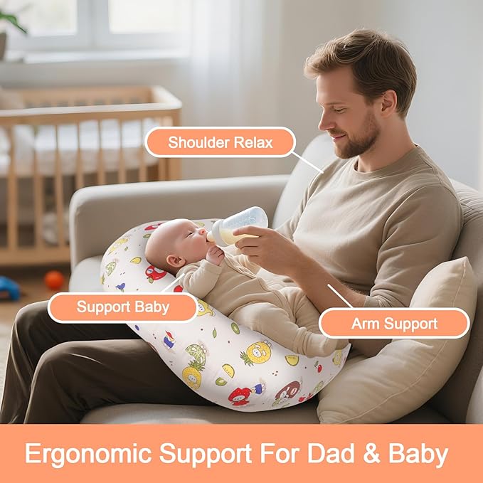 Nursing Pillow, Breastfeeding Pillow with Removable Cotton Cover, Baby Feeding Pillow for Mom Easier Breast Feeding and Bottle Feeding, Breastfeeding Support Cushion for Newborn (Fruit)
